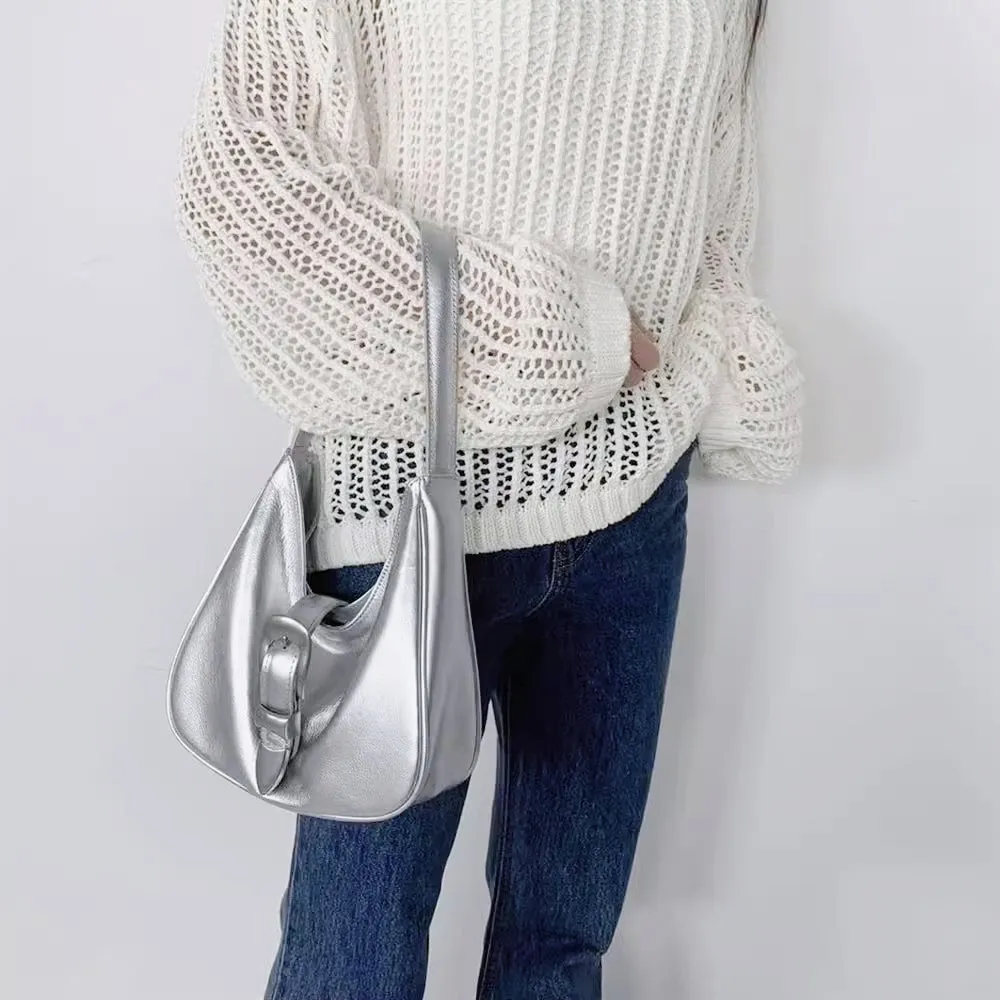 Bucks & Leather - Glossy Leather Buckle HOBO Handbag