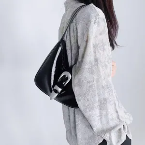 Bucks & Leather - Glossy Leather Buckle HOBO Handbag
