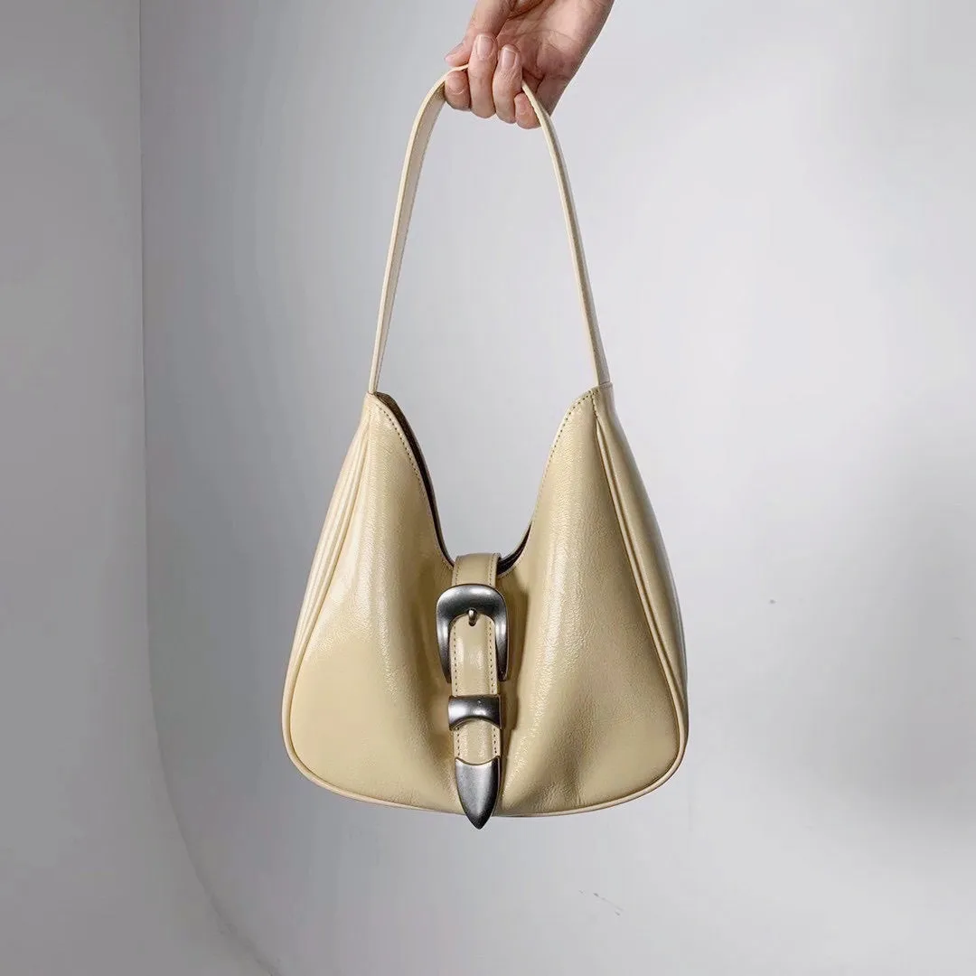 Bucks & Leather - Glossy Leather Buckle HOBO Handbag