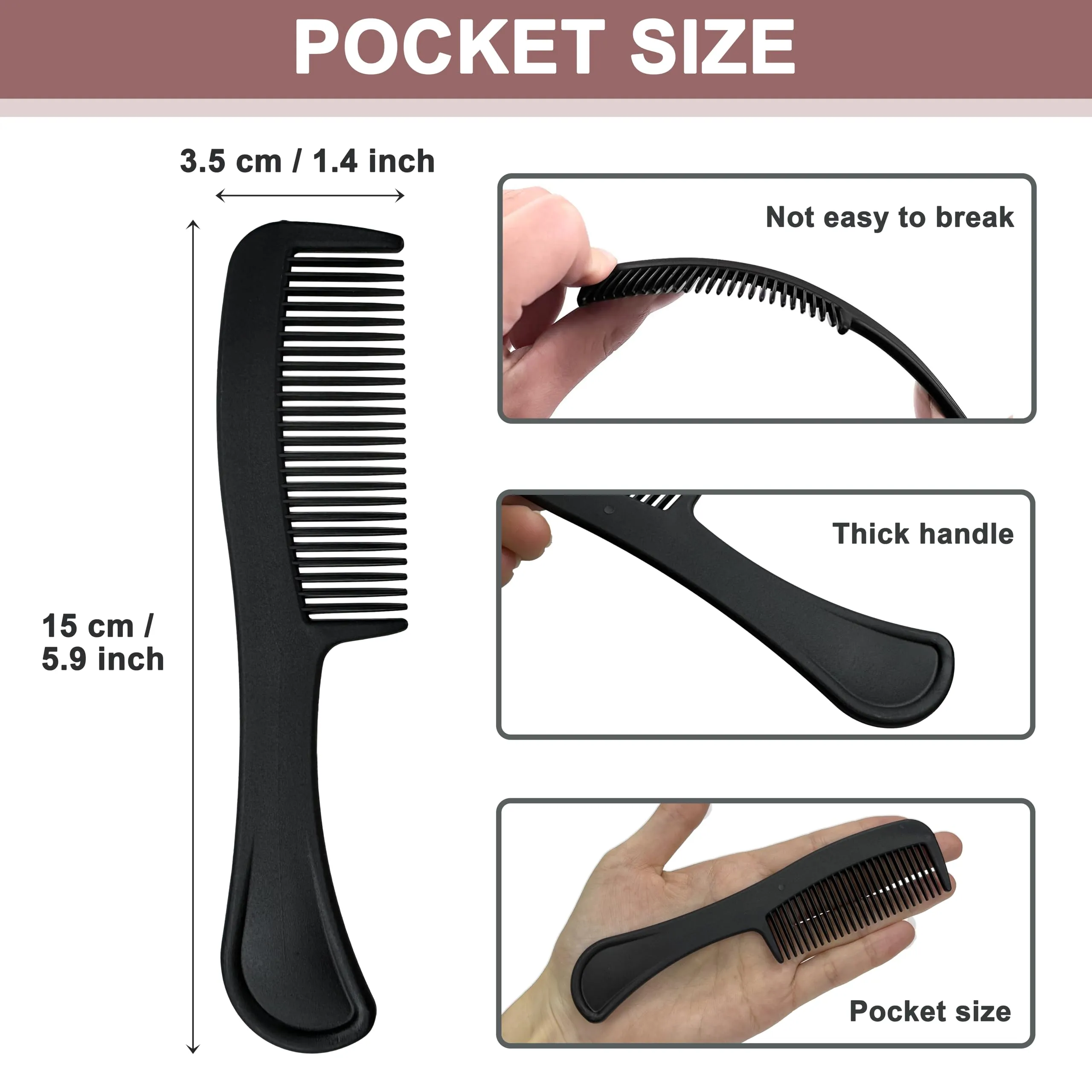 Bulk Hair Combs, Combs Individually Wrapped, Hair Combs in Bulk for Women, Kids, Hotel, Airbnb, Shelter, Homeless, Charity, and Church (Black) (5.9 inches, 100, Count)