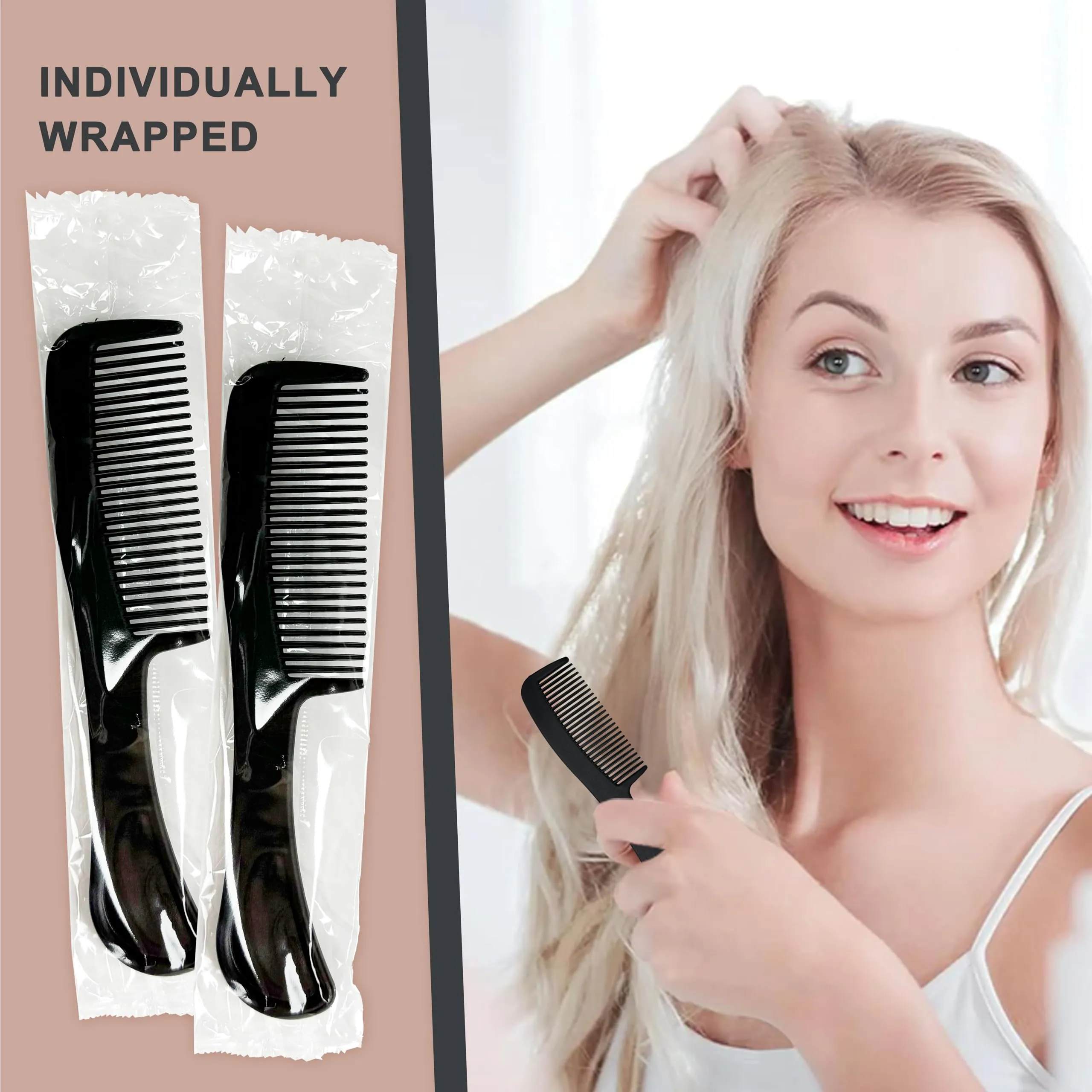 Bulk Hair Combs, Combs Individually Wrapped, Hair Combs in Bulk for Women, Kids, Hotel, Airbnb, Shelter, Homeless, Charity, and Church (Black) (5.9 inches, 100, Count)