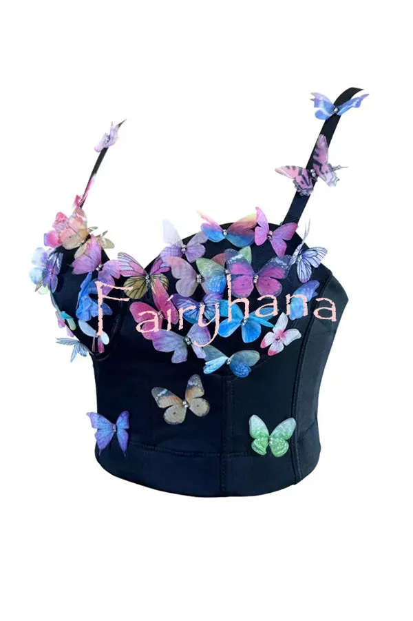Butterfly Embellished Sexy Sling Backless Top