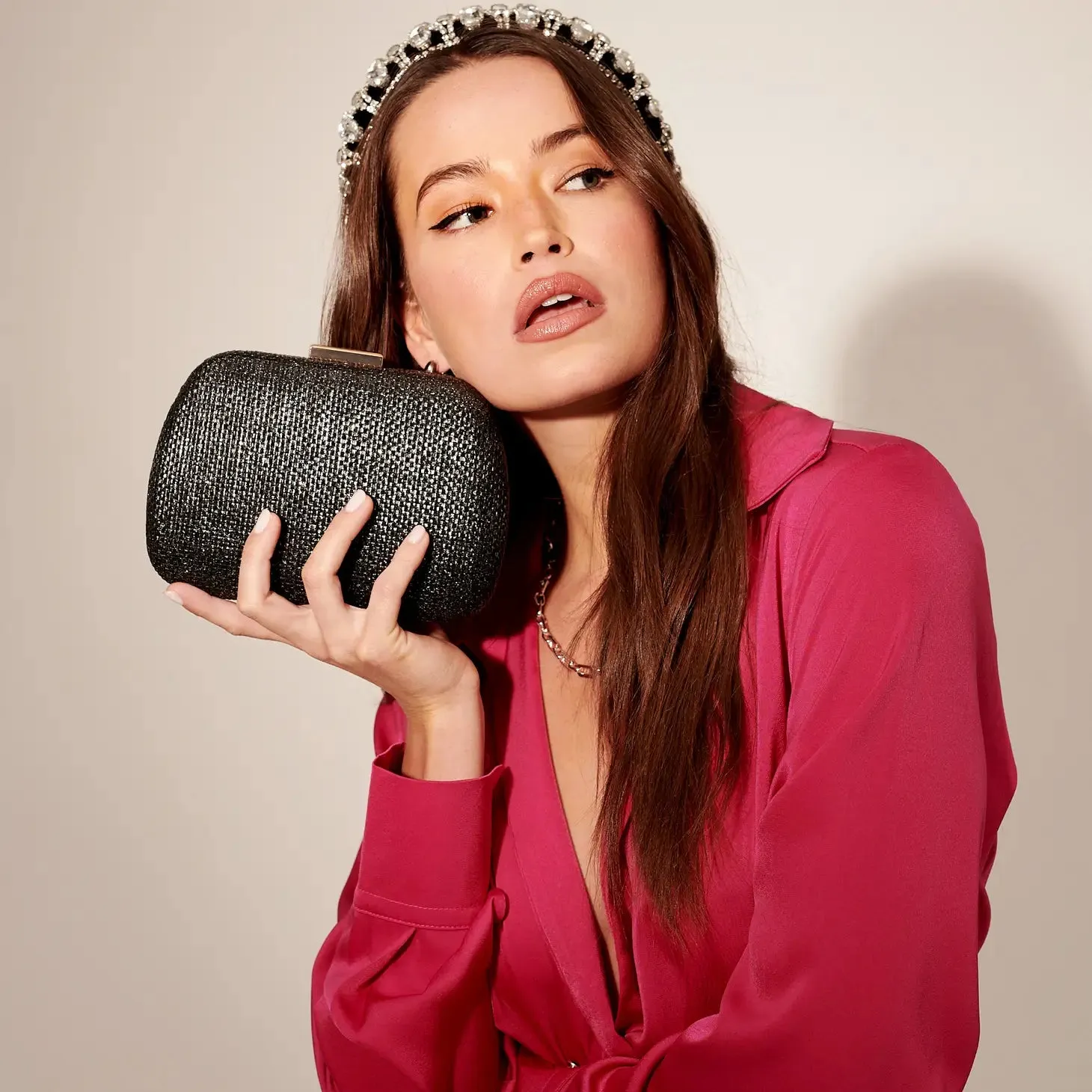 Camden Woven Box Clutch - Black