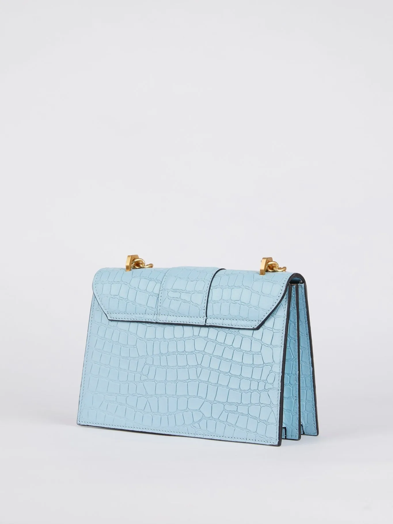 Carrie Blue Crocodile Embossed Leather Shoulder Bag