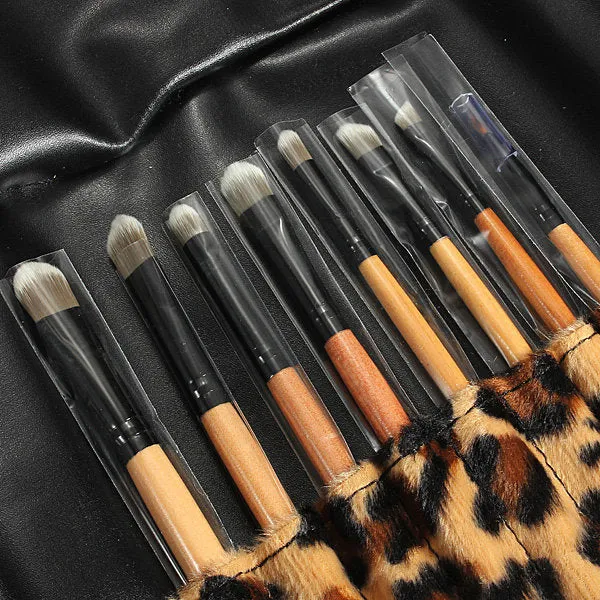 Cheap Eyeshadow Lip Brush With Leopard Leather Bag