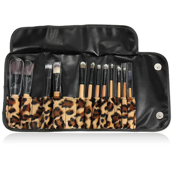 Cheap Eyeshadow Lip Brush With Leopard Leather Bag