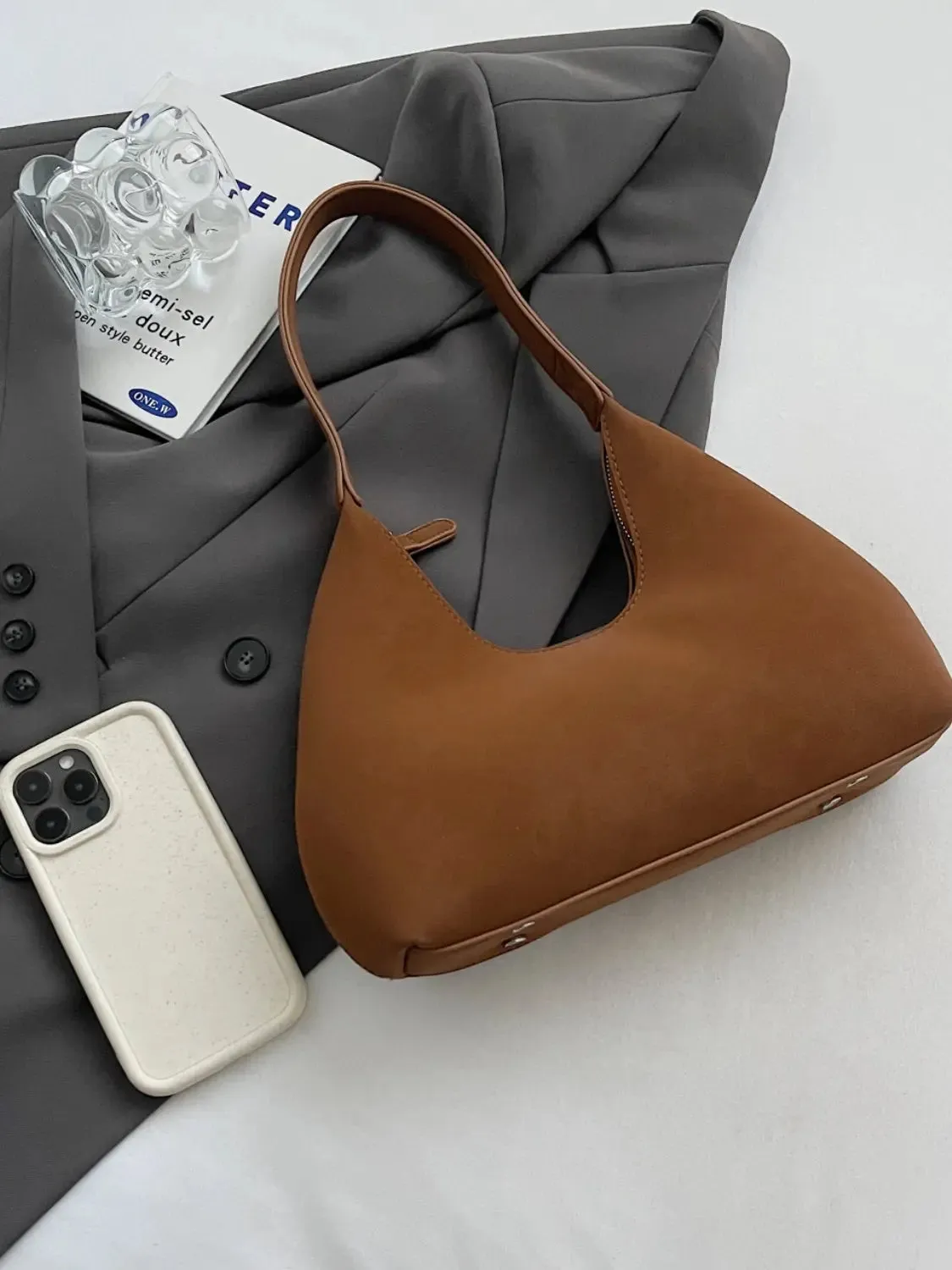 'Clara' Suede Hobo Style Shoulder Bag