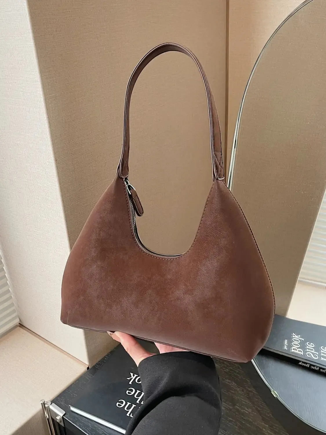 'Clara' Suede Hobo Style Shoulder Bag