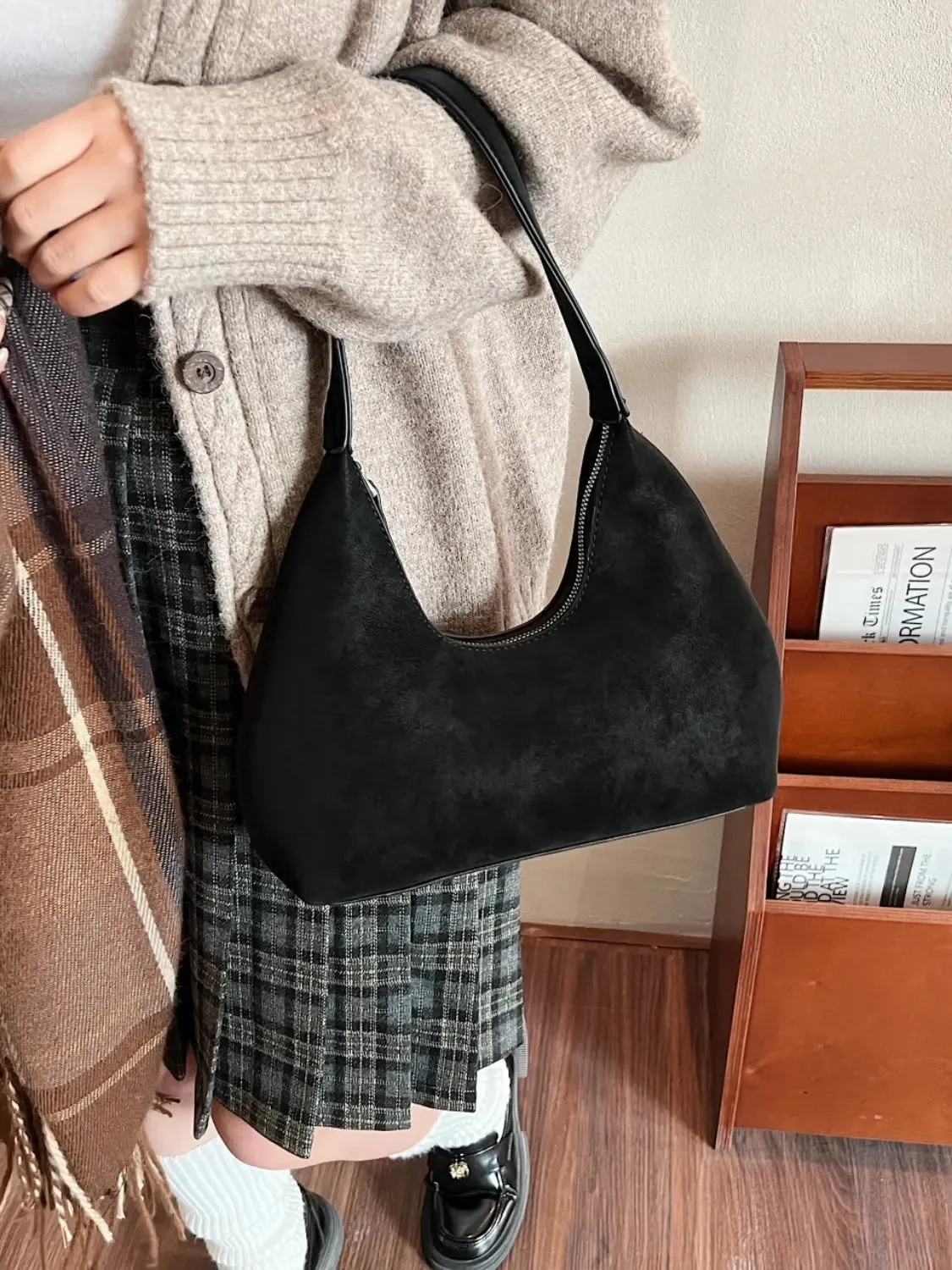 'Clara' Suede Hobo Style Shoulder Bag