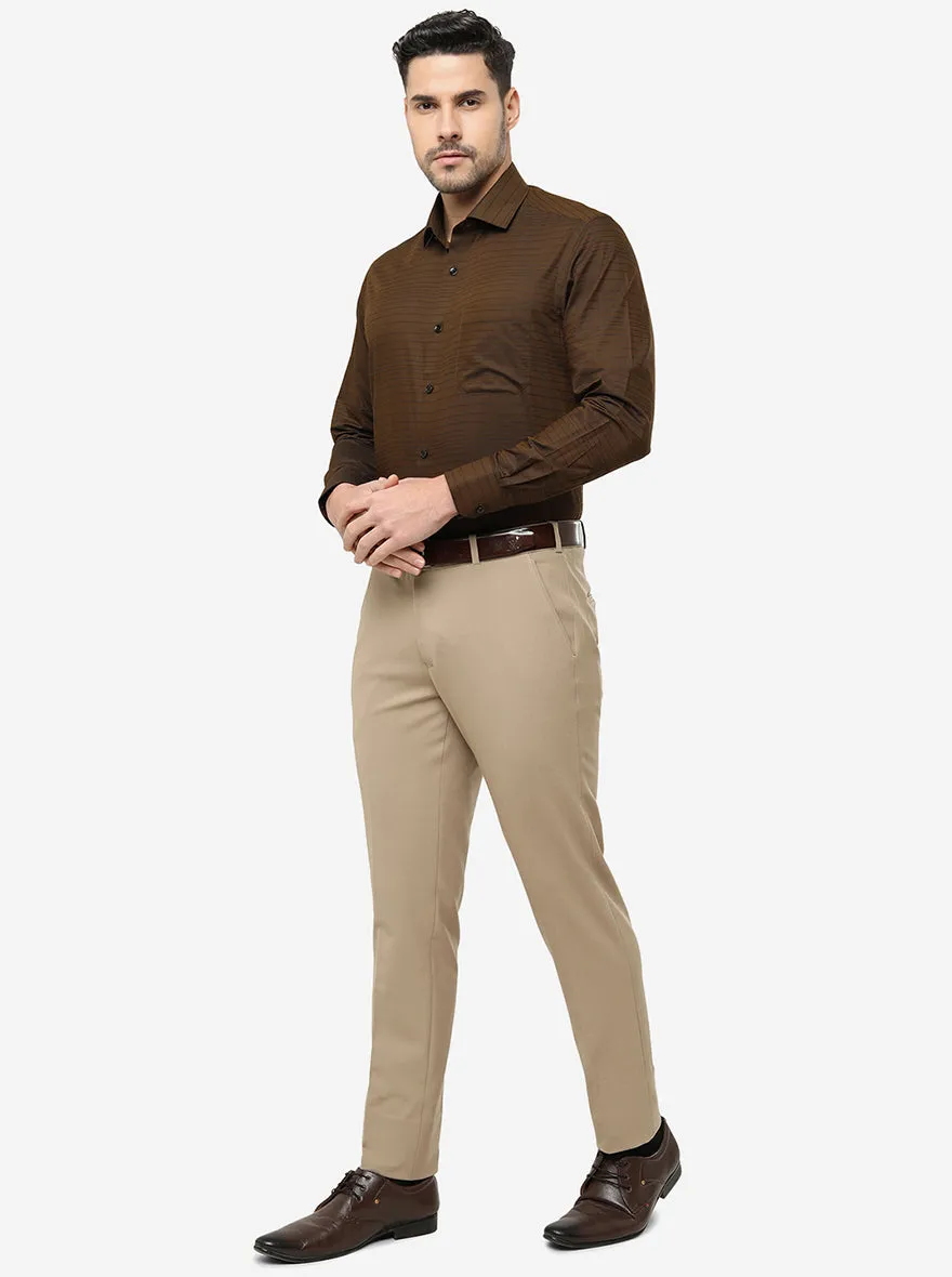Coffee Brown Striped Slim Fit Formal Shirt | Greenfibre