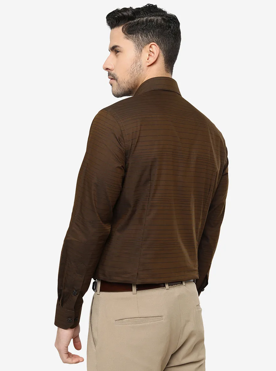 Coffee Brown Striped Slim Fit Formal Shirt | Greenfibre