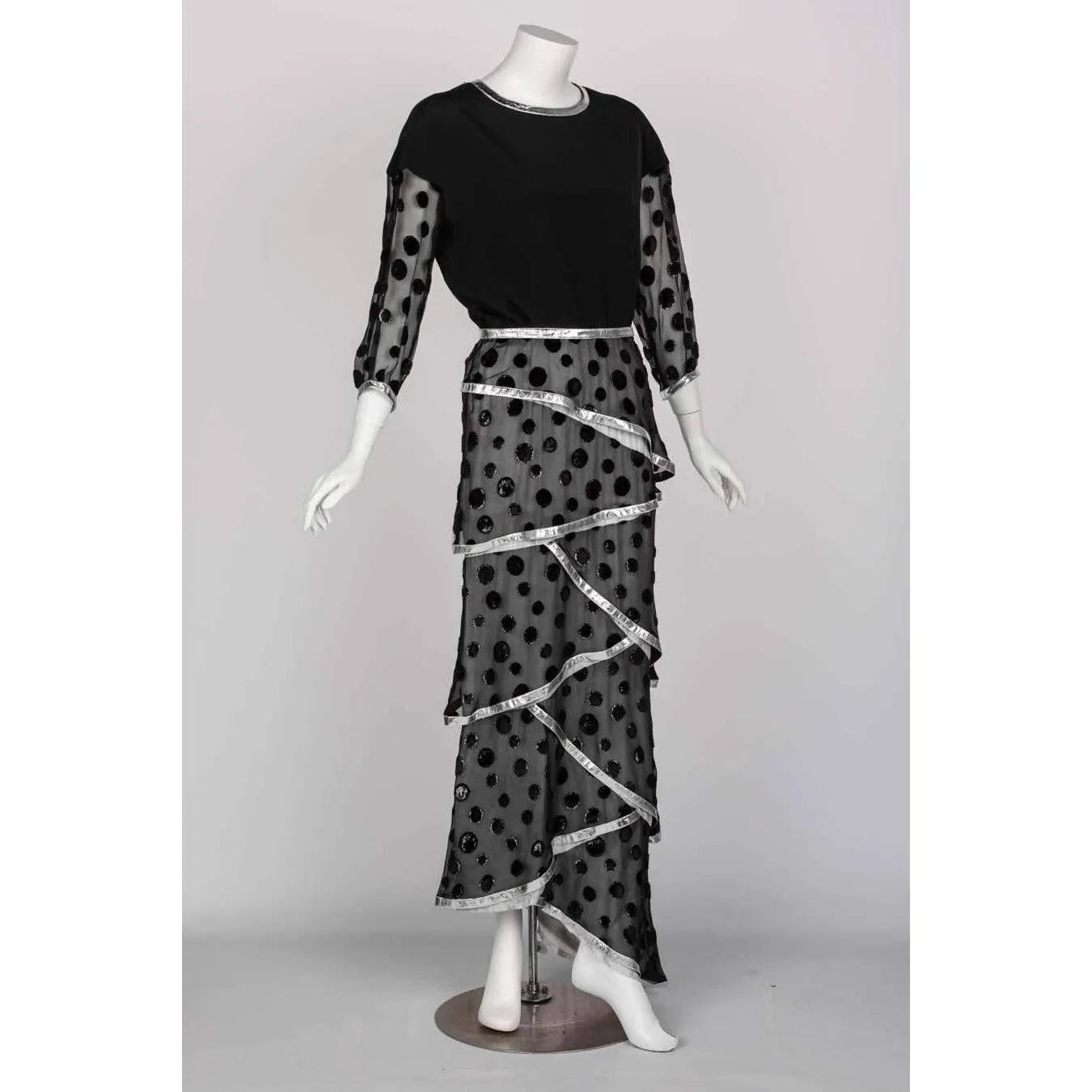 COURREGES Black Metallic Polka Dot Dress | Size S/M