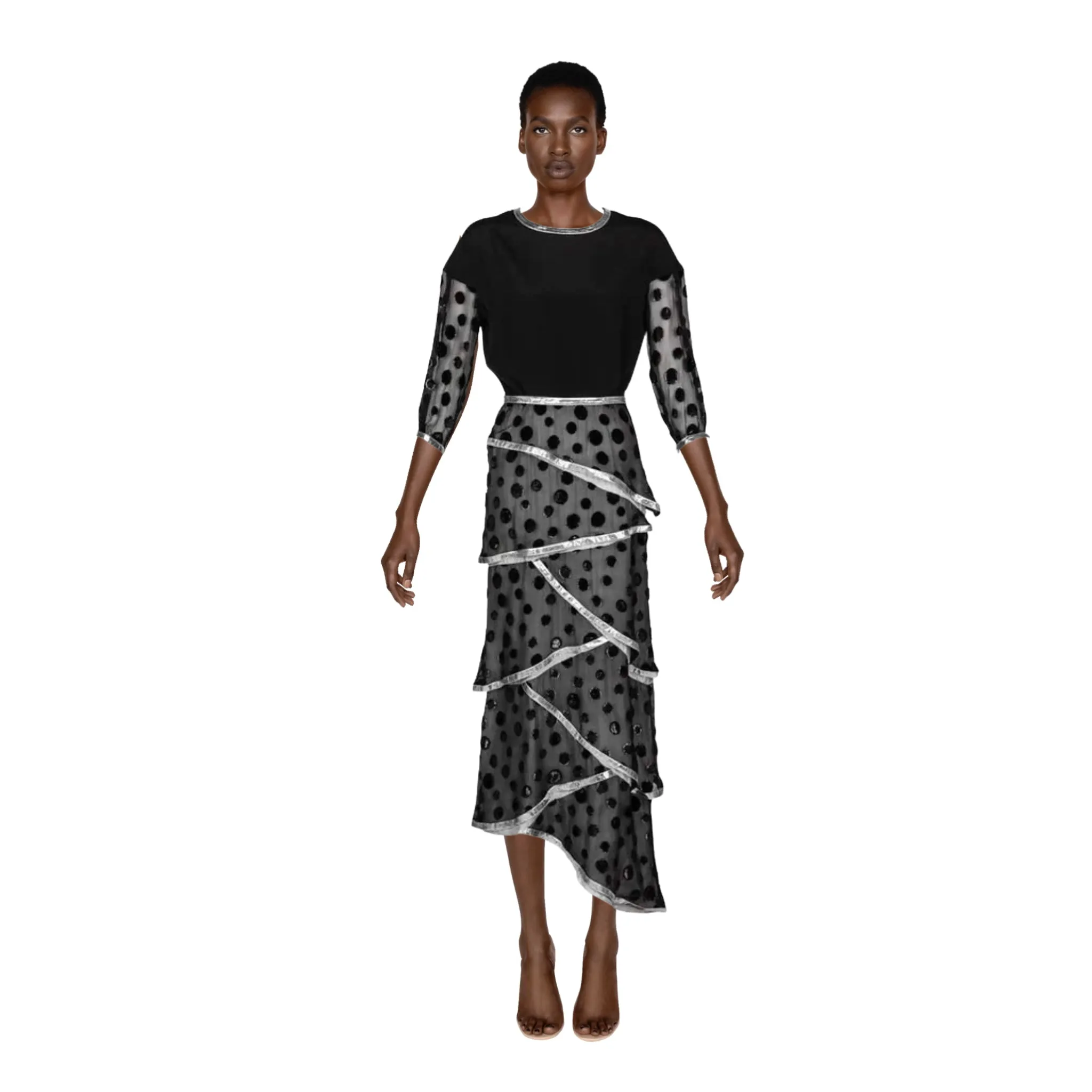 COURREGES Black Metallic Polka Dot Dress | Size S/M
