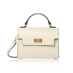 Cream Leather Box Crossbody Bag