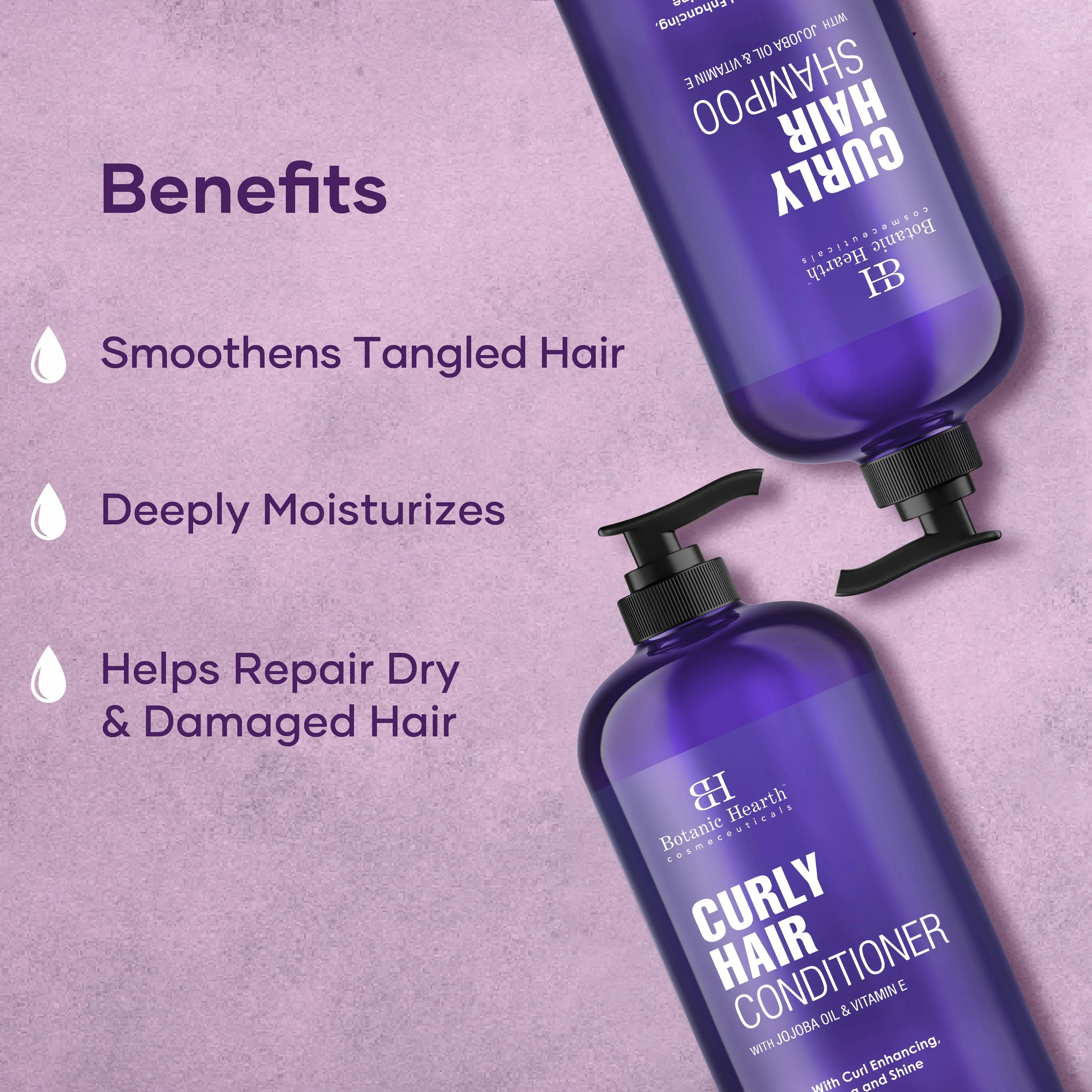 Curly Hair Shampoo and Conditioner Set with Jojoba Oil and Vitamin E | 16 fl oz each