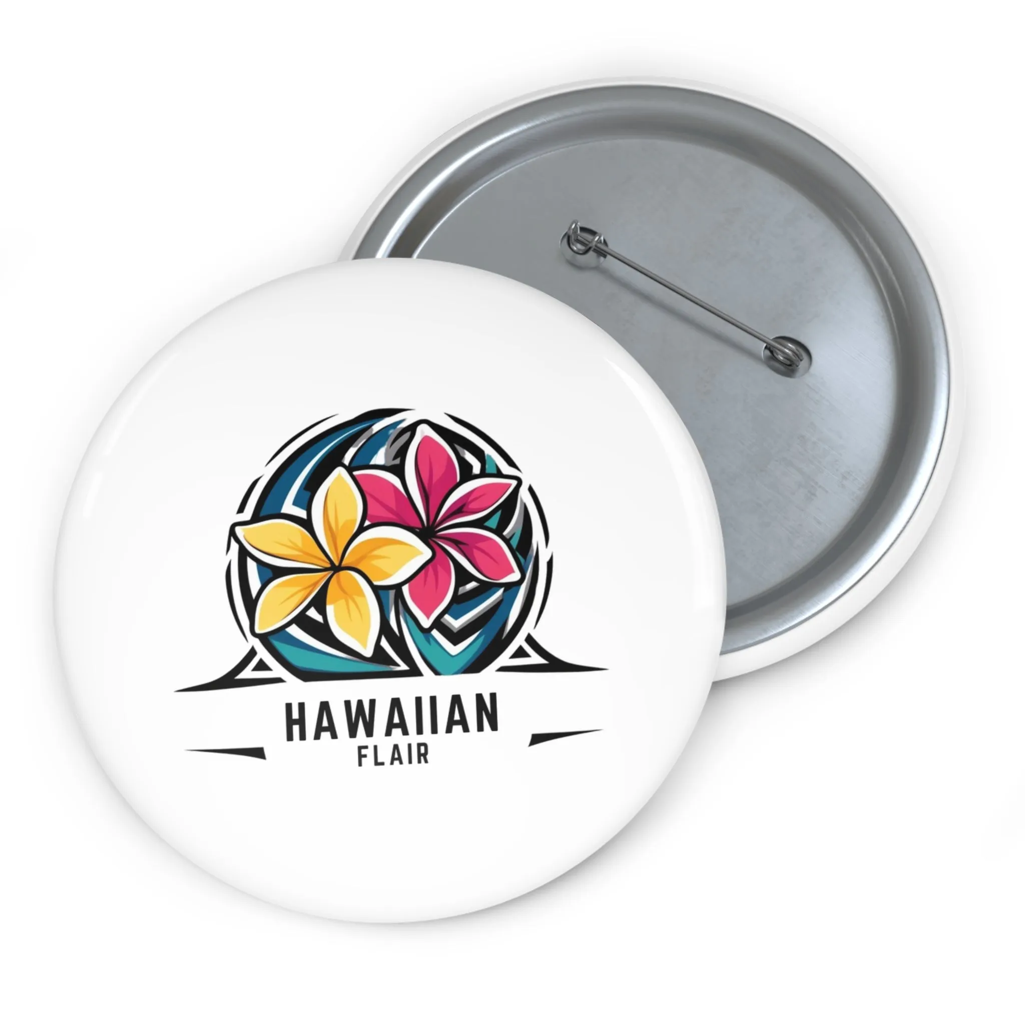 Custom Hawaiian Flair Pin Buttons - Tropical Flower Design