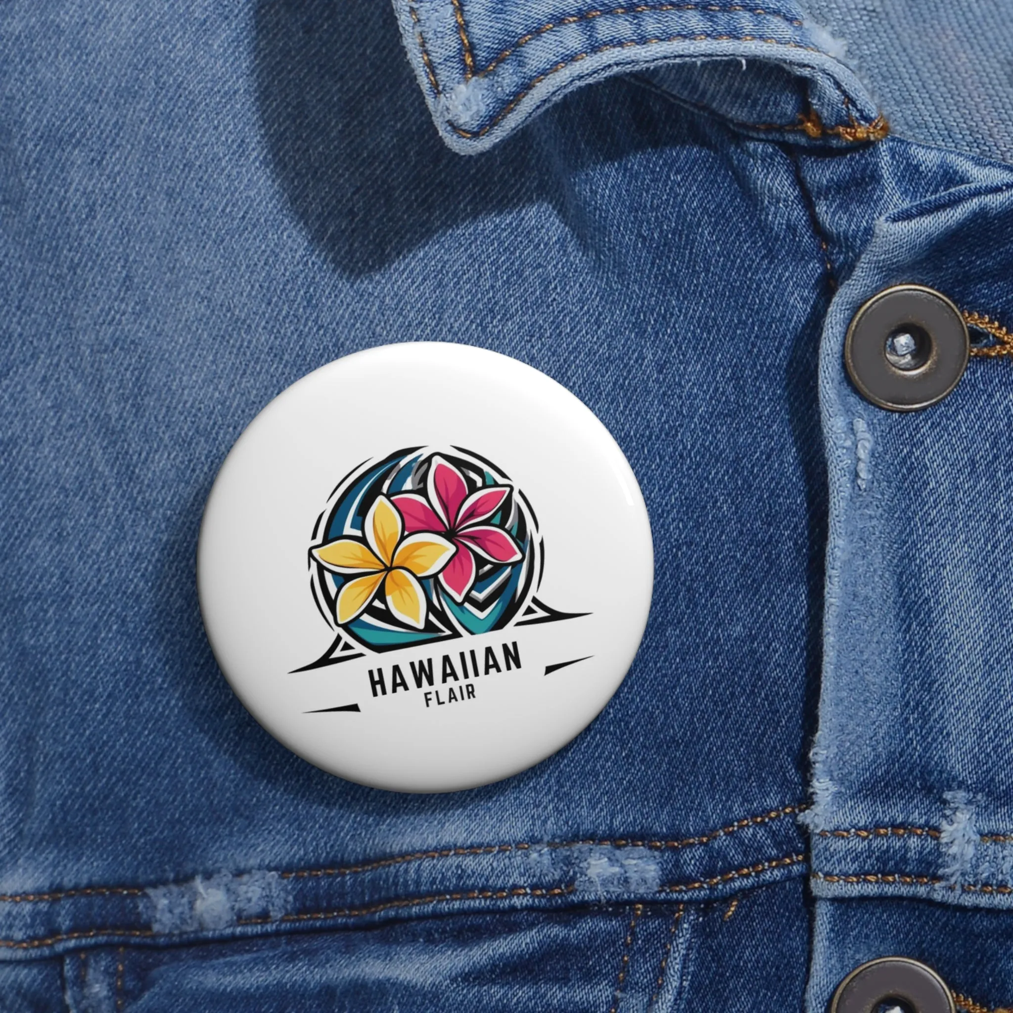 Custom Hawaiian Flair Pin Buttons - Tropical Flower Design