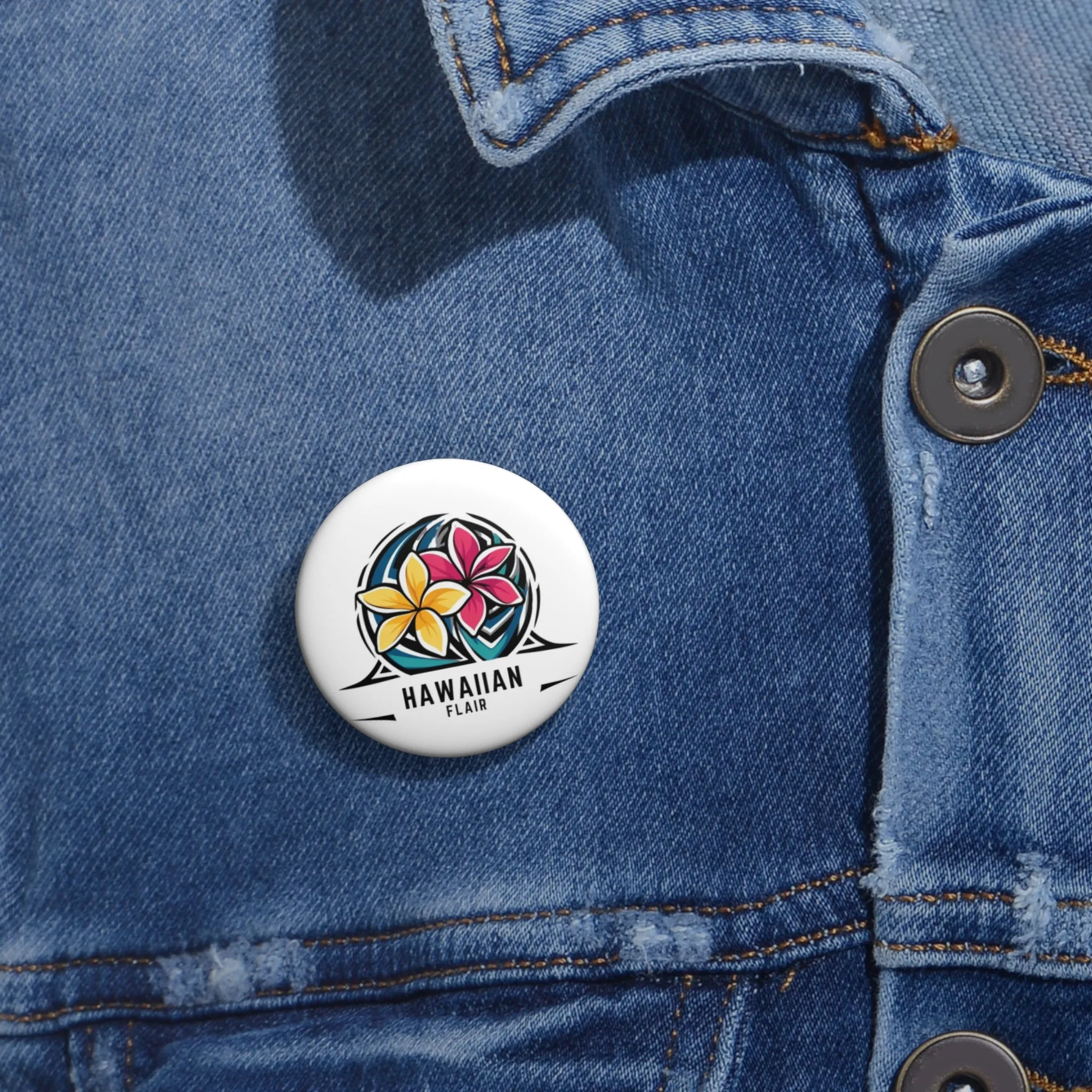 Custom Hawaiian Flair Pin Buttons - Tropical Flower Design