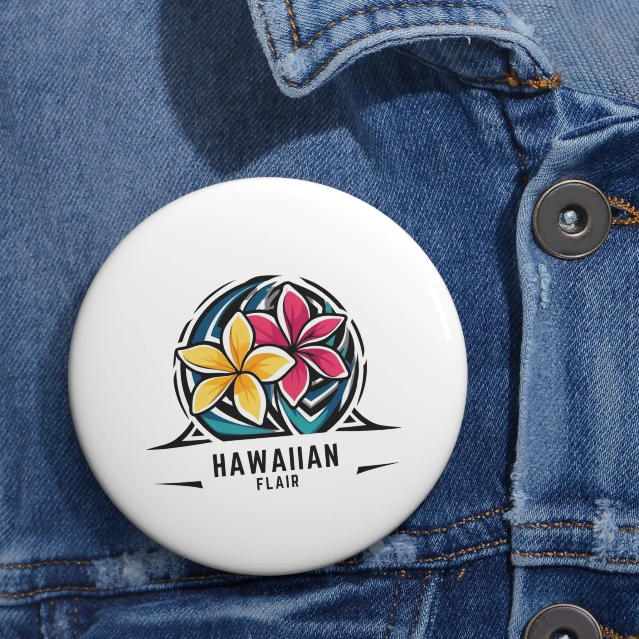 Custom Hawaiian Flair Pin Buttons - Tropical Flower Design