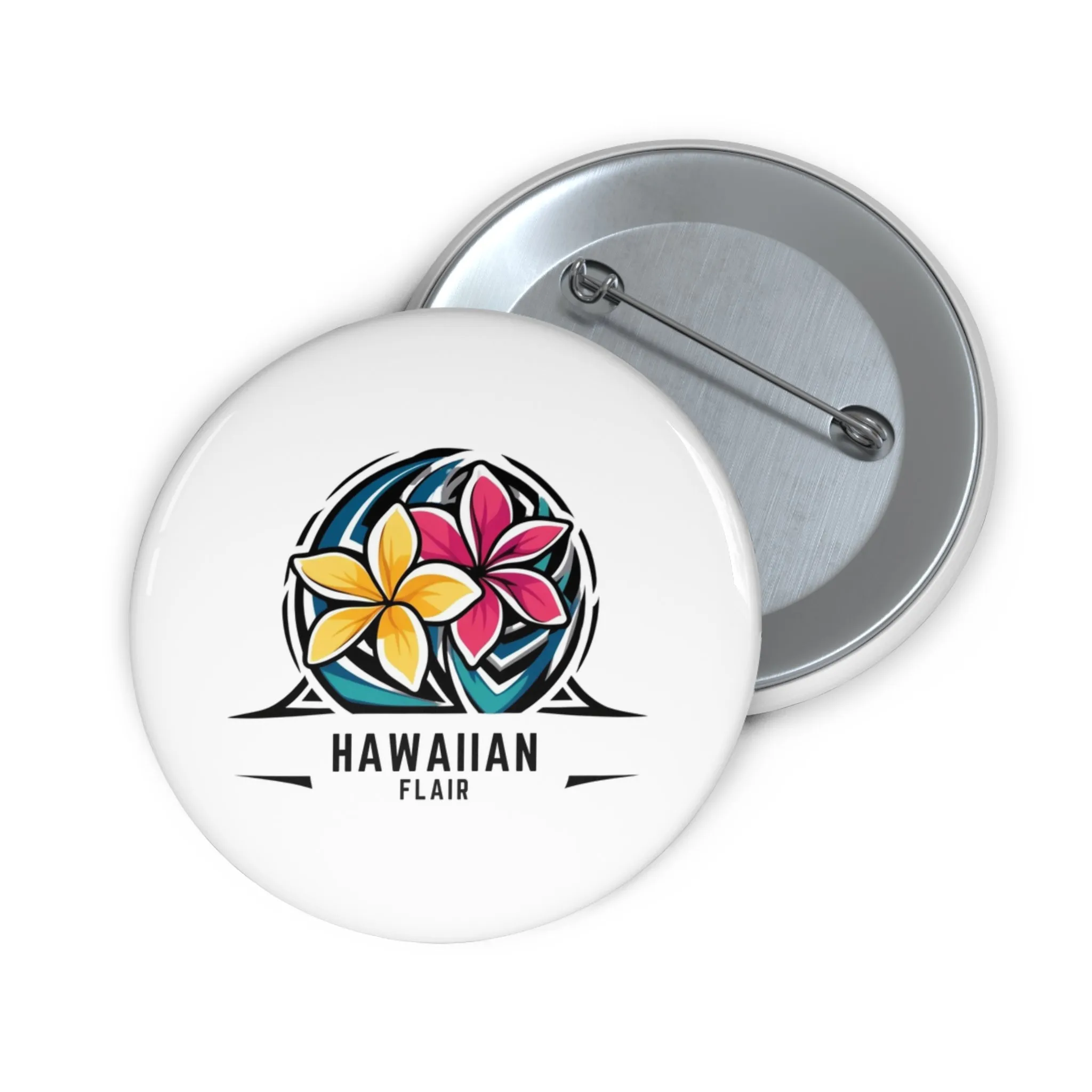 Custom Hawaiian Flair Pin Buttons - Tropical Flower Design