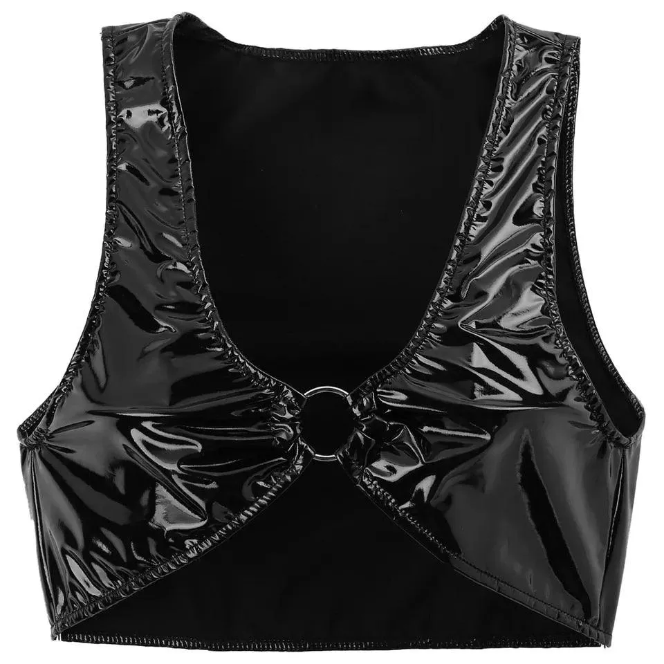 Deep U Glossy Wetlook Leather Crop Top