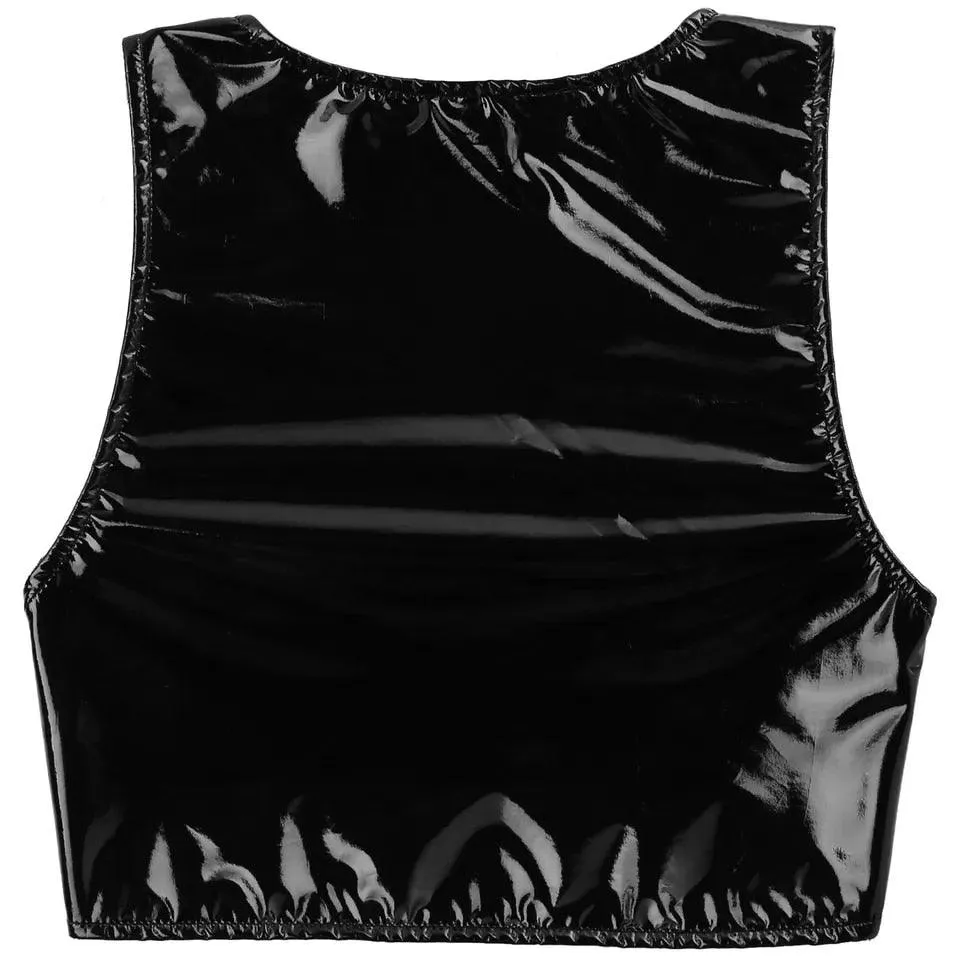 Deep U Glossy Wetlook Leather Crop Top