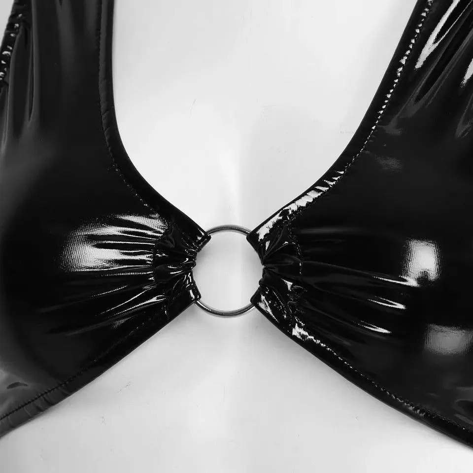 Deep U Glossy Wetlook Leather Crop Top