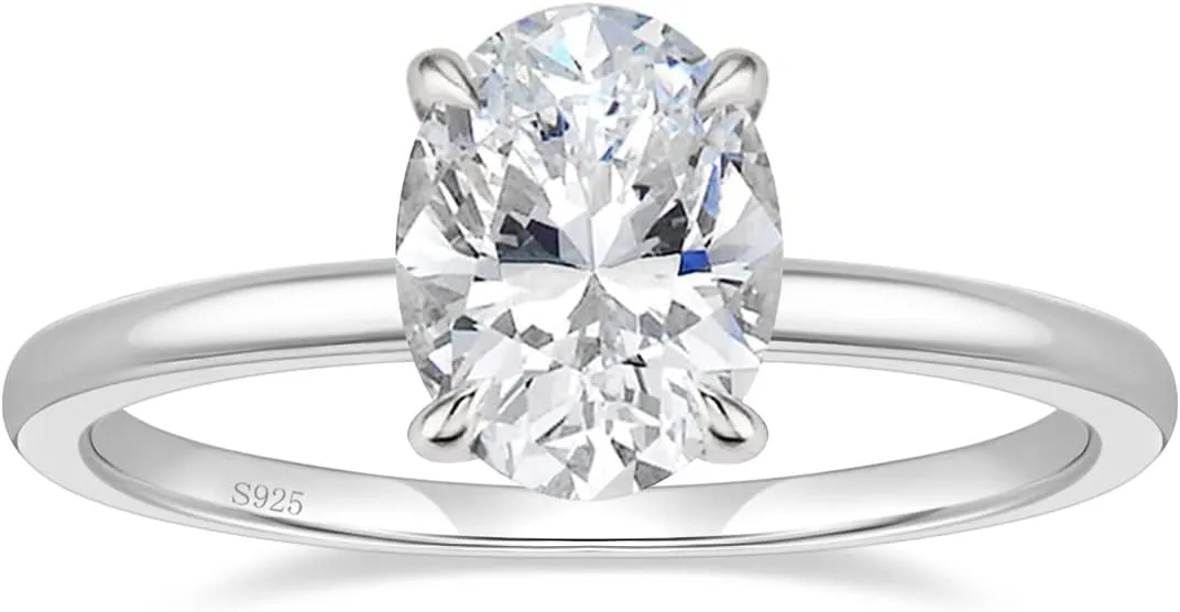 EAMTI 3CT 925 Sterling Silver Engagement Rings Oval Cut Solitaire Cubic Zirconia CZ Wedding Promise Rings for Her Wedding Bands for Women Size 3-11