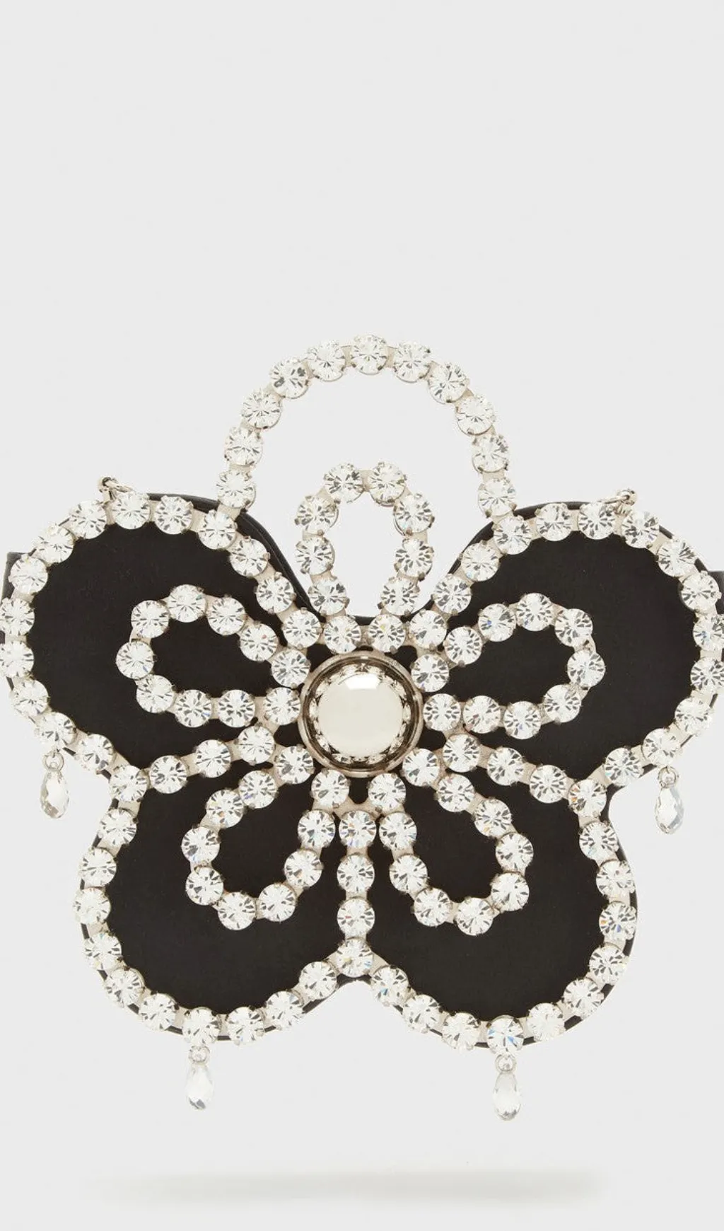 Elysa Flower Diamante Satin Clutch - Black