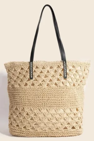 Fame Faux Leather Handle Knitted Tote Bag