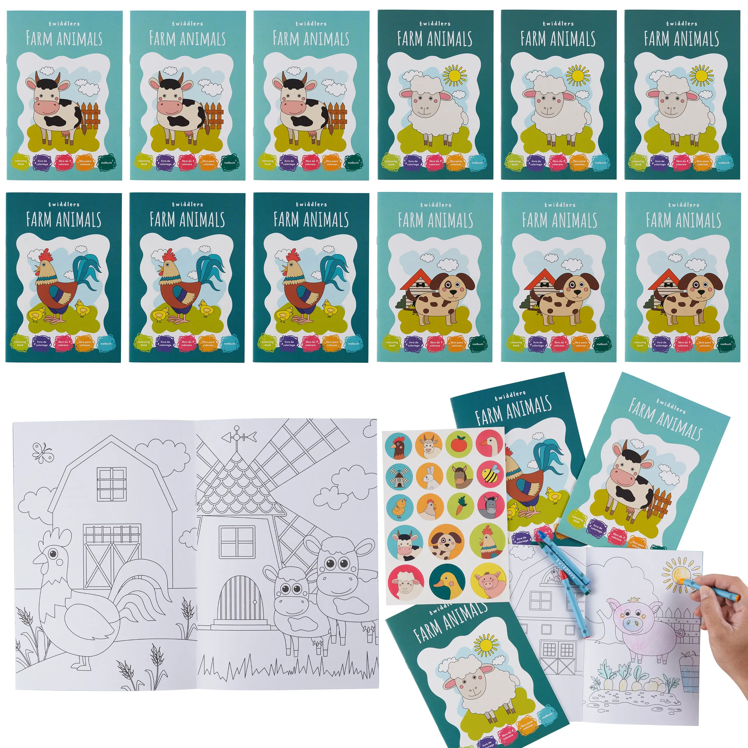 Farm Animals Colouring Books with Crayons & Stickers
