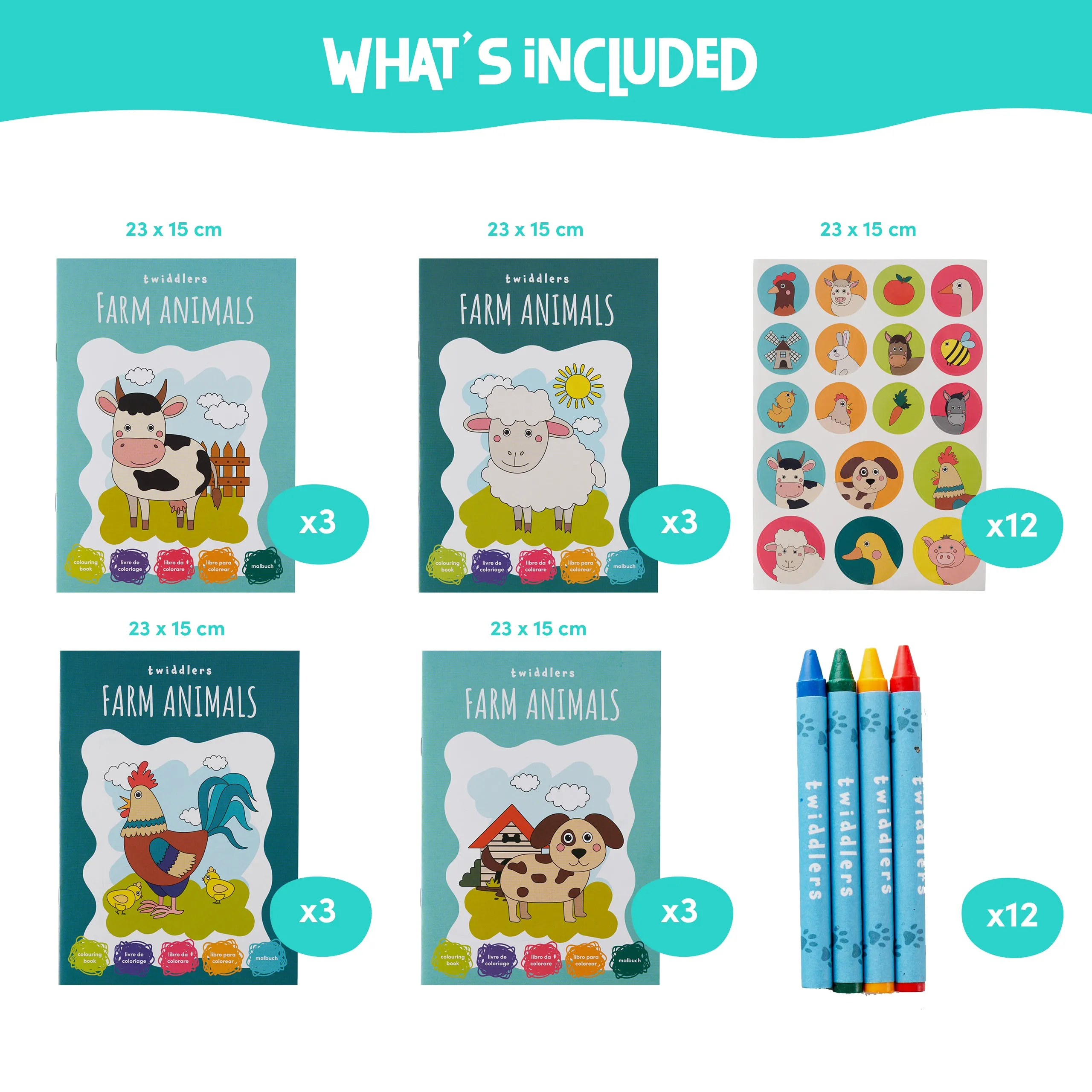 Farm Animals Colouring Books with Crayons & Stickers
