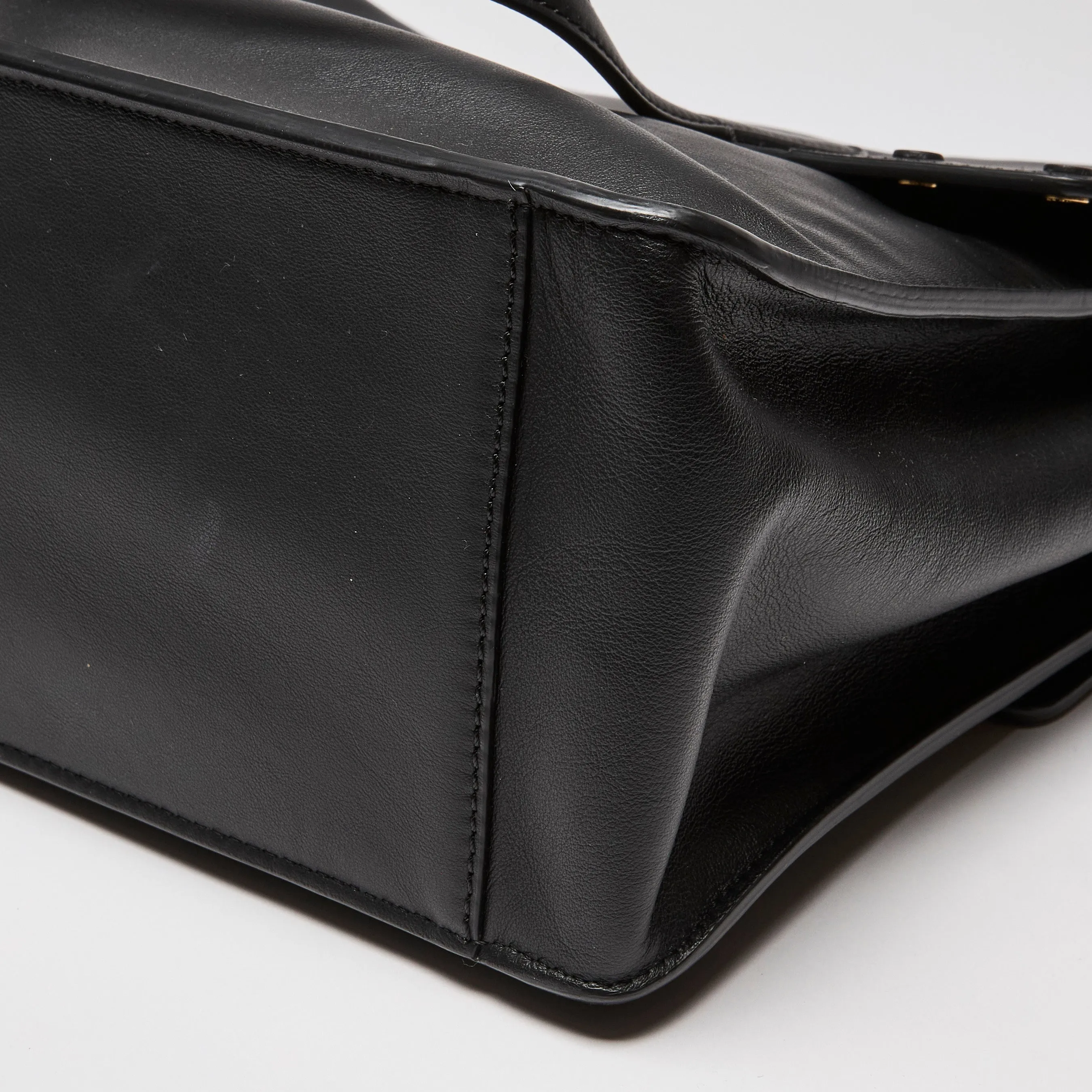 Fendi Vitello Grace Matte Flap Over Tote Black with Guitar Strap