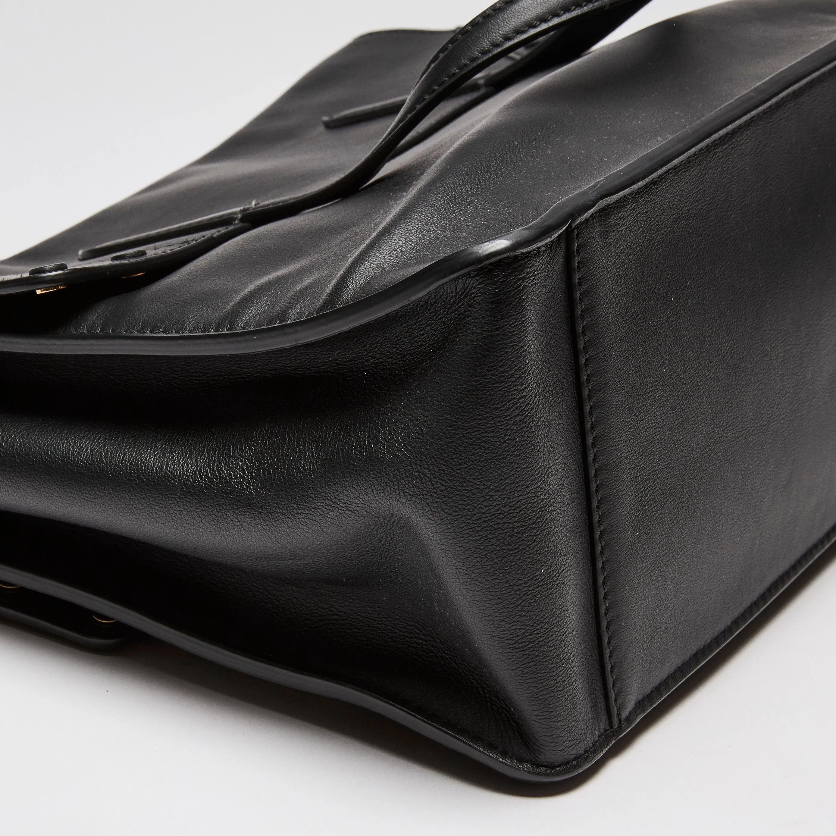 Fendi Vitello Grace Matte Flap Over Tote Black with Guitar Strap