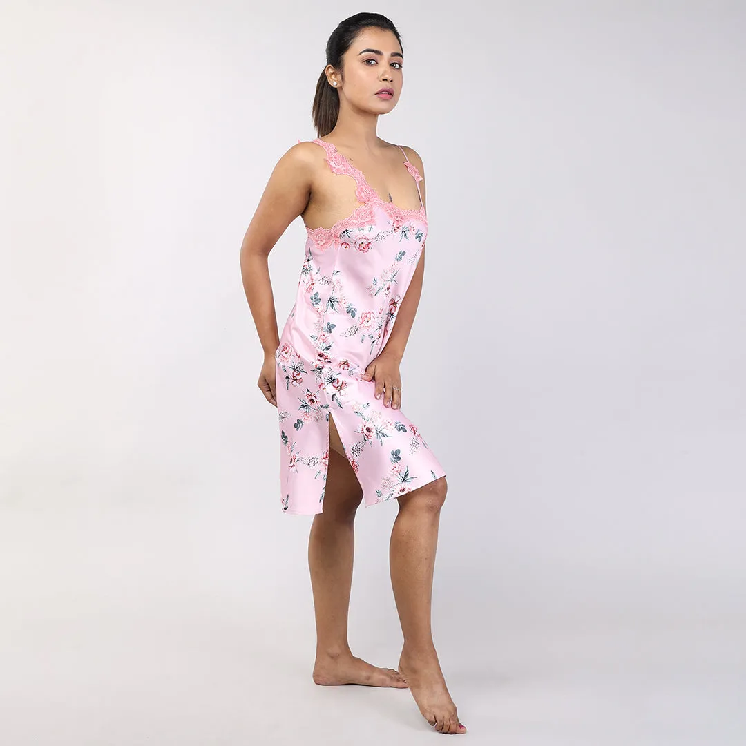 Floral Peach Women's Short Nighty Gown Set