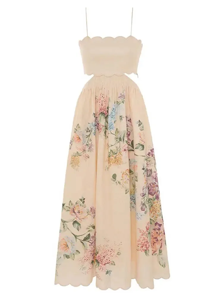 Flower Print Sling Maxi Dress