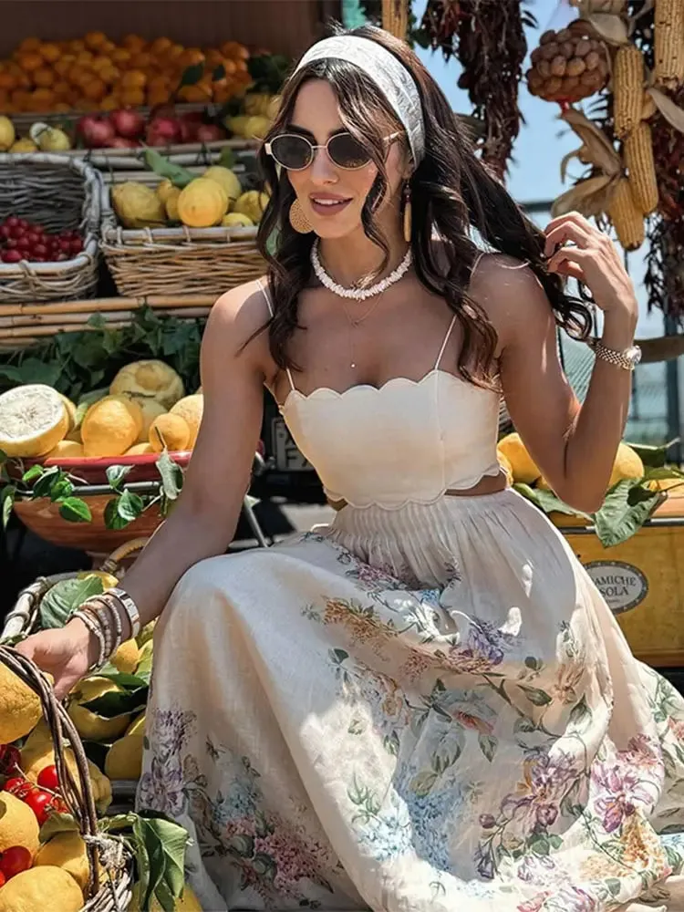 Flower Print Sling Maxi Dress