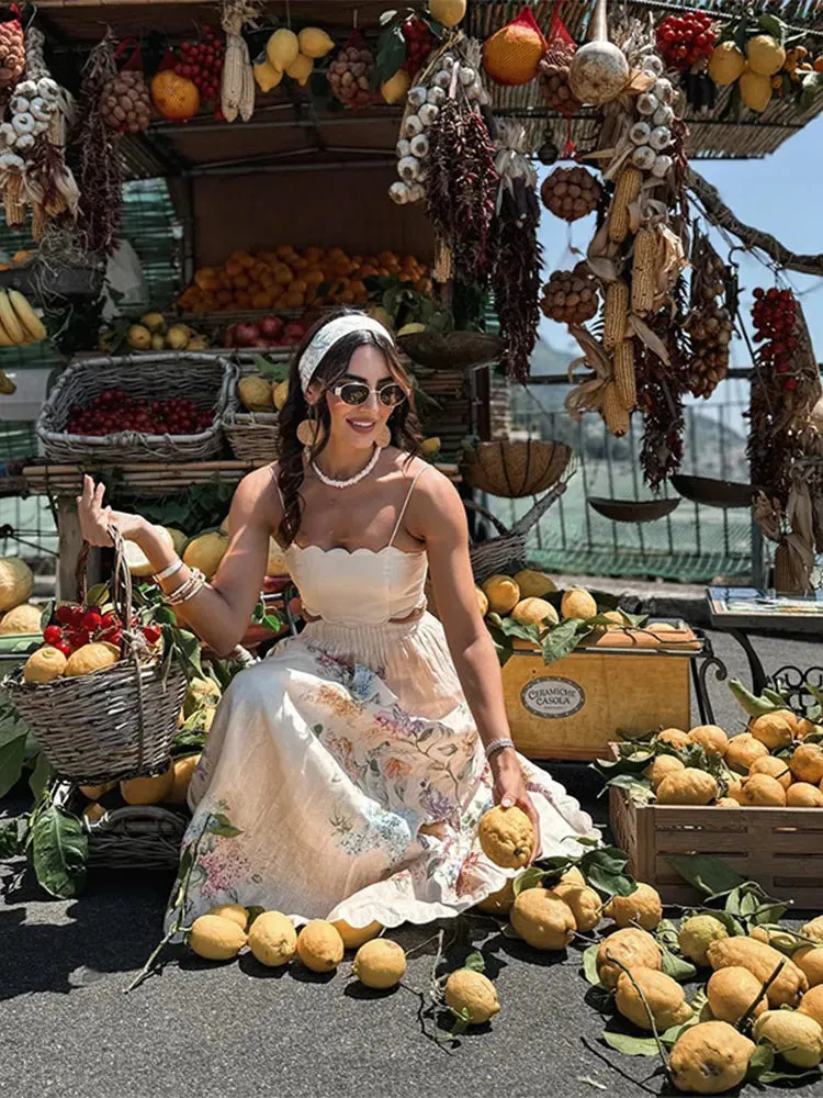 Flower Print Sling Maxi Dress