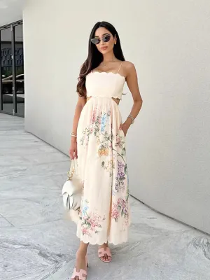 Flower Print Sling Maxi Dress