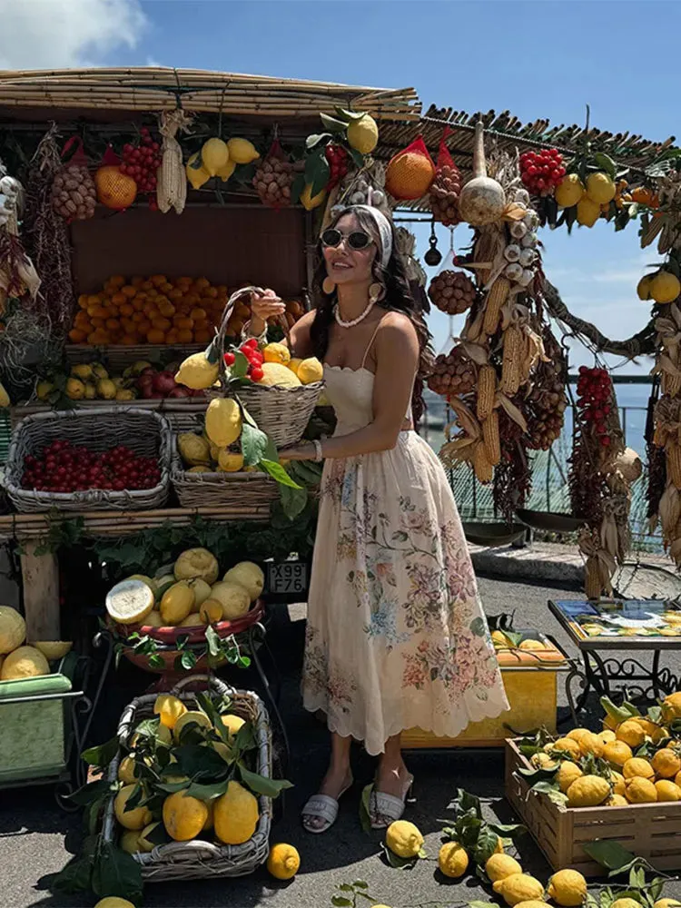 Flower Print Sling Maxi Dress