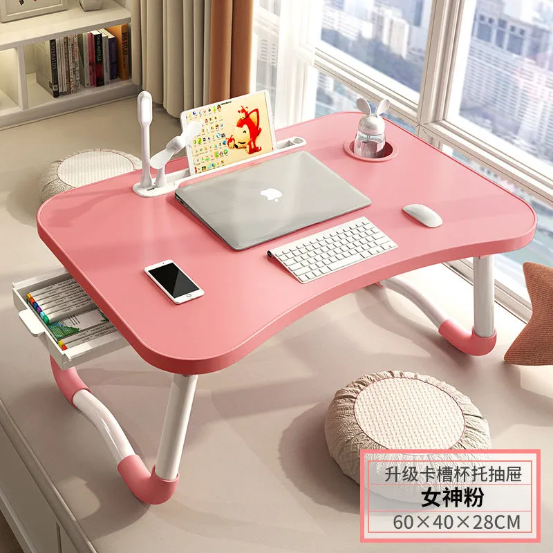 Foldable Laptop Desk for Bed with 4 USB Ports, Free Nightlight & Fan