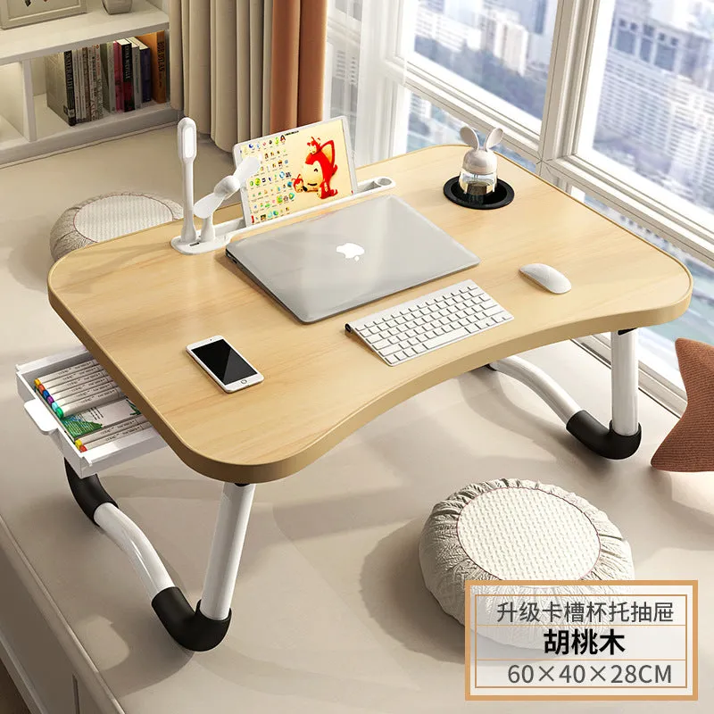 Foldable Laptop Desk for Bed with 4 USB Ports, Free Nightlight & Fan