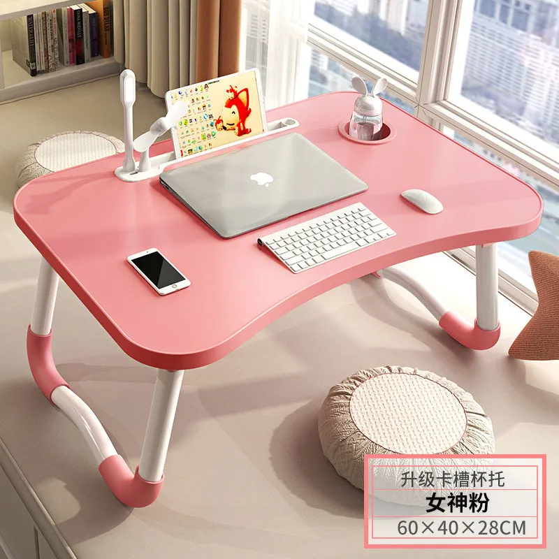 Foldable Laptop Desk for Bed with 4 USB Ports, Free Nightlight & Fan