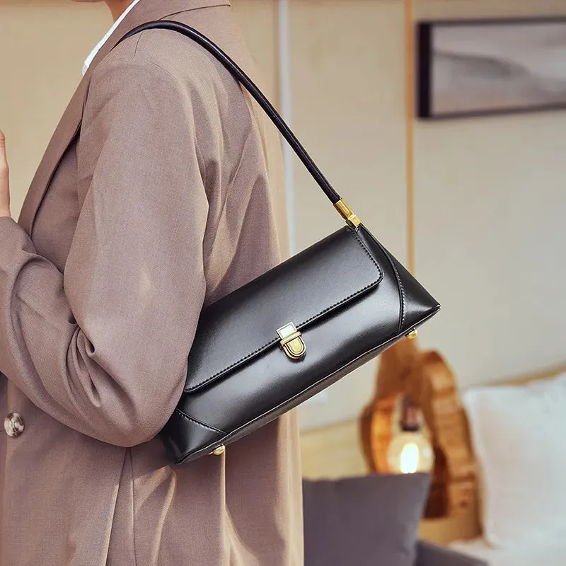 Genuine Leather Single Strap Baguette Shoulder Bags
