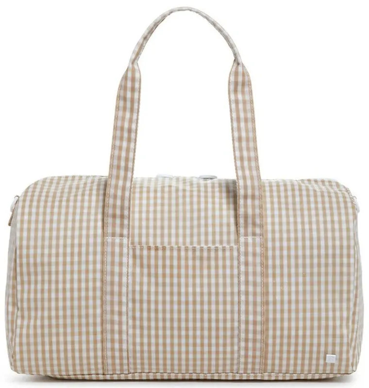 Gingham Khaki Weekender Duffel Bag