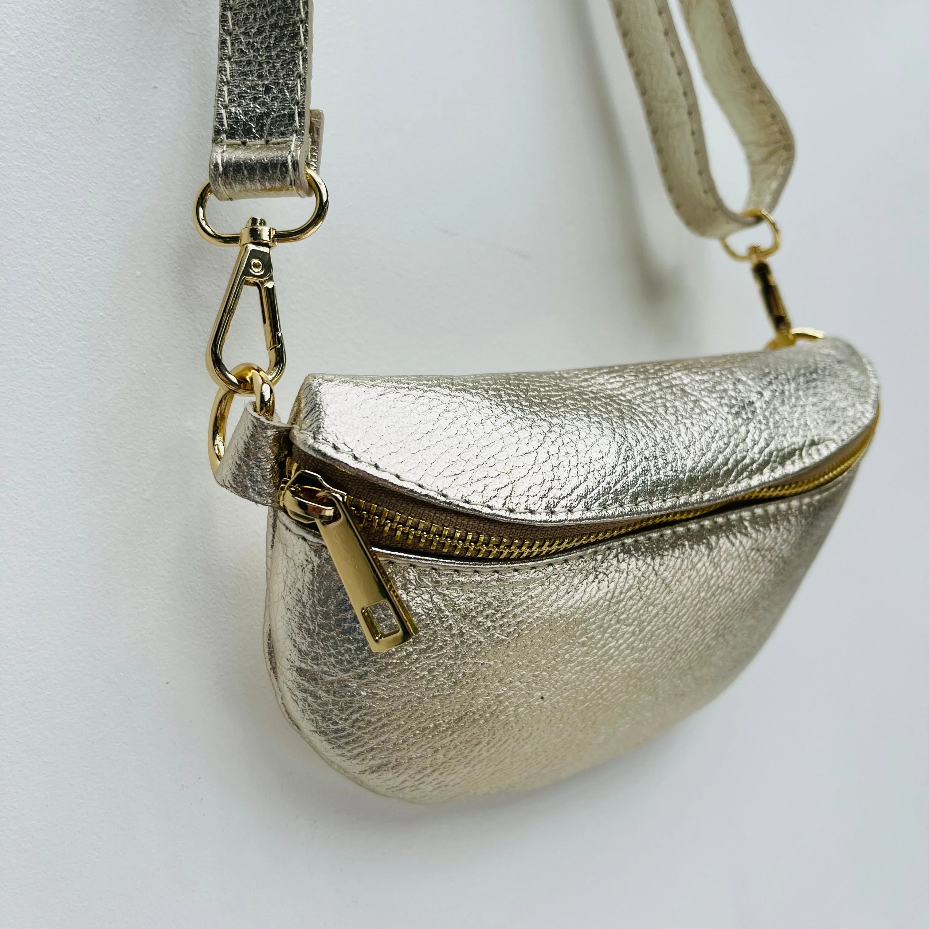 Gold Leather Waist Crossbody Bag