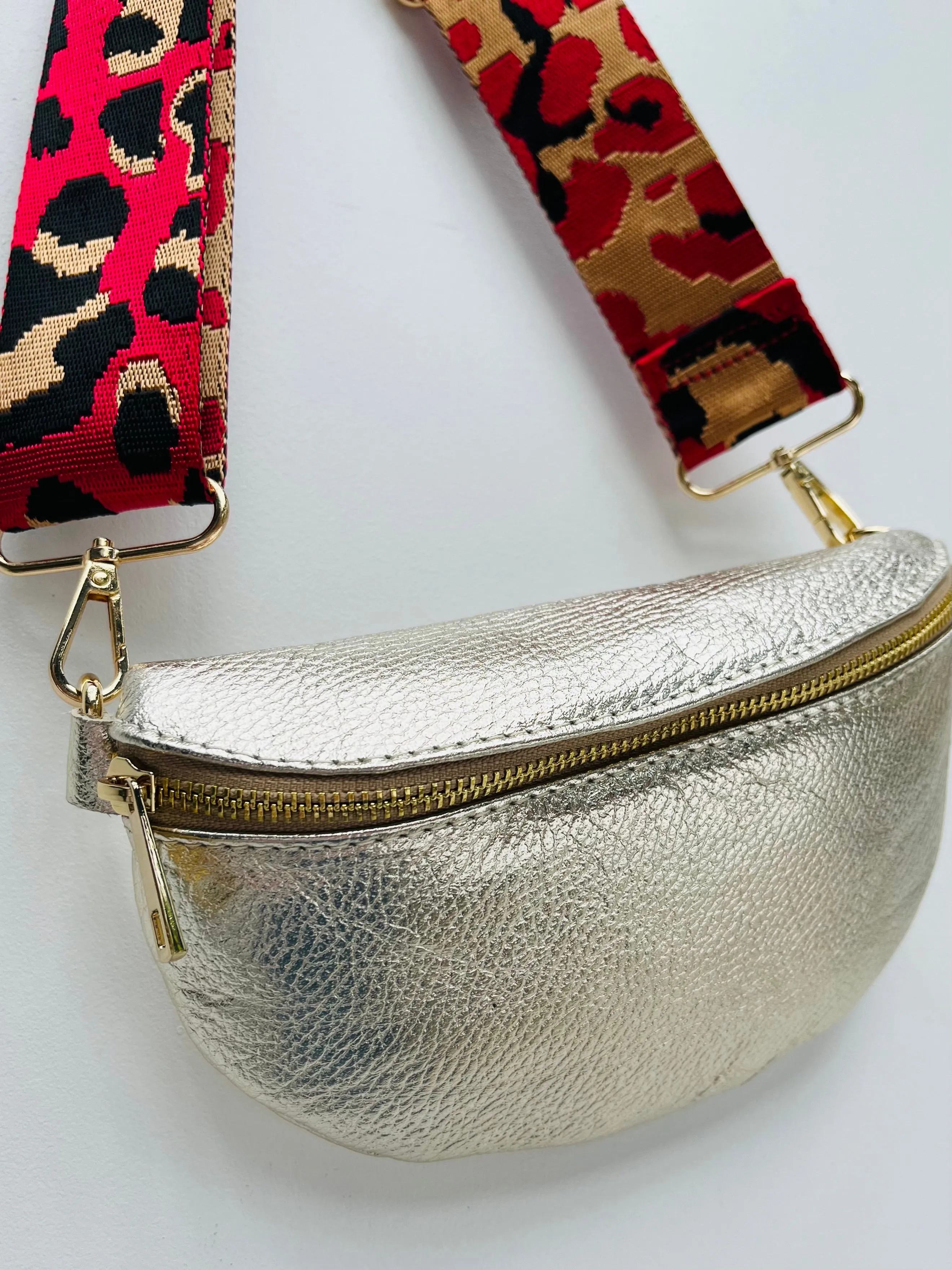 Gold Leather Waist Crossbody Bag