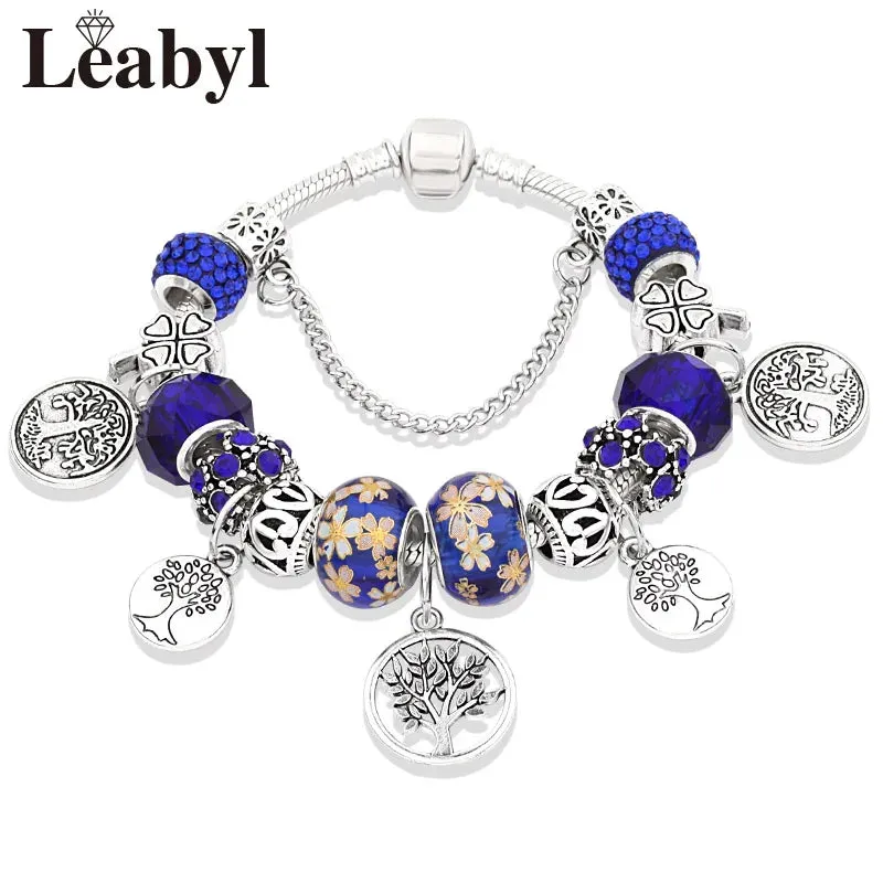 Green Leaf Floral Crystal Bead Bracelets