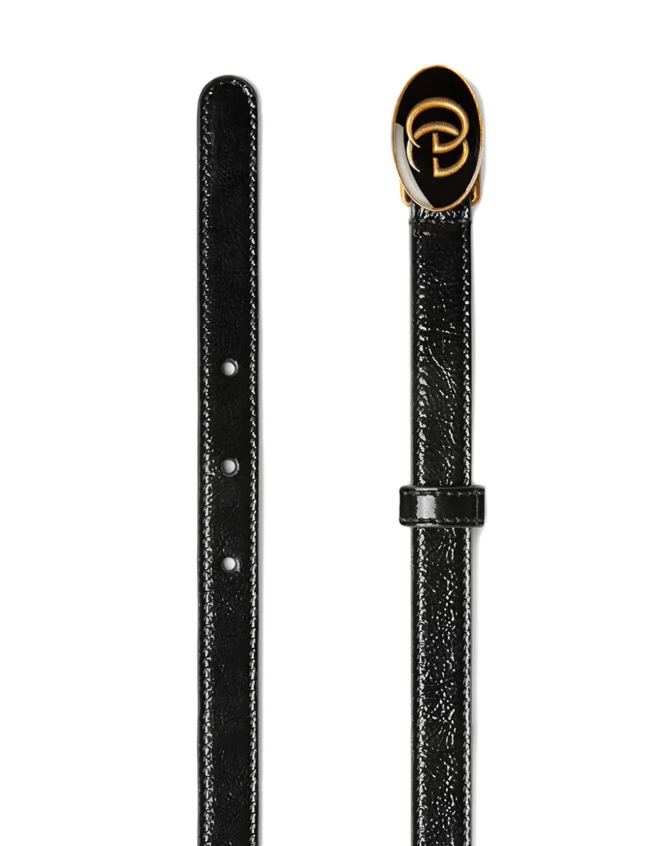 Gucci Leather Belt with Oval Enameled Buckle in Black