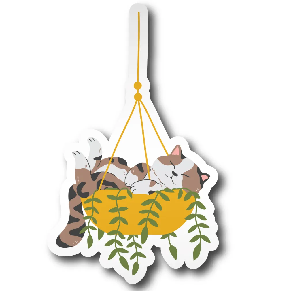 Hanging Plant Cat Sticker Vinyl Decal